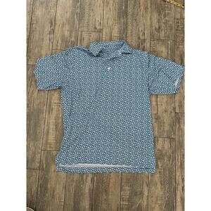 FootJoy Blue White Short Sleeves Button Front Polo Shirt Size Medium